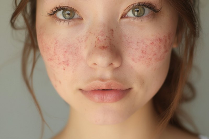A young woman with redness across her cheeks